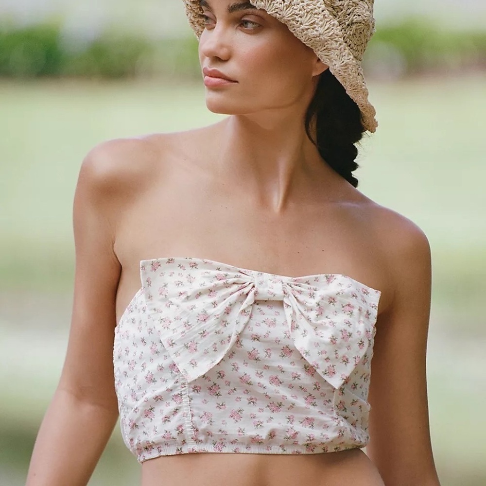 NWT Anthropologie Floral Bow Bustier Top Large